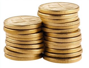 Gold coins stacked in neat piles