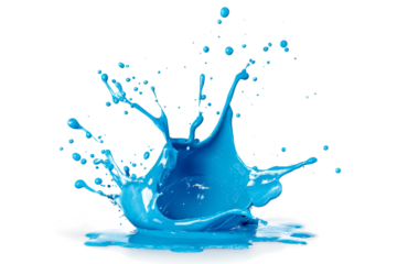 blue paint splashing on white background cutout image and isolated on transparent background 