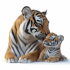 Tender moment between tiger and its cub.