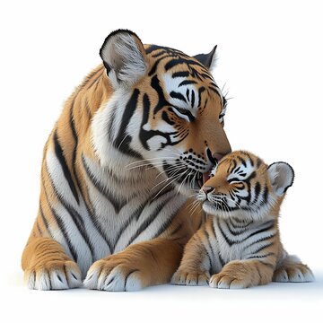 Tender moment between tiger and its cub.