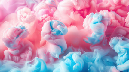 Fototapeta premium Swirls of pink and blue foam create dreamy, soft texture, resembling cotton candy. This vibrant background adds whimsical touch to any design
