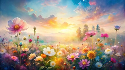 Obraz premium Double Exposure Watercolor Floral Design: Abstract Art Background