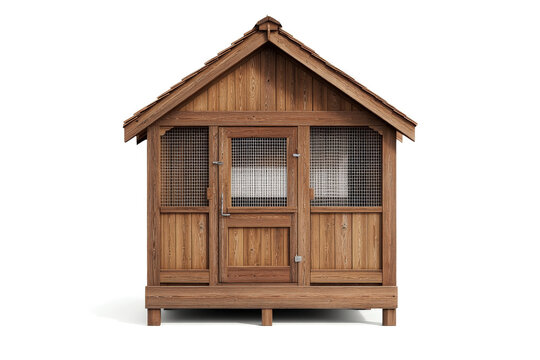 a small wooden chicken coop with a door and window cutout image and isolated on transparent background 