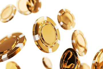 gold coins falling from the top cutout image and isolated on transparent background 
