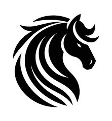 Obraz premium A Black and White Vector Graphic Illustration of a Horse Head and Mane, with Simplified Design