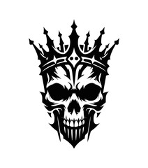 Skull Wearing Crown Front View Black and White Detailed Graphic Design Illustration Vector