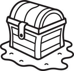 treasure chest beach line art, black outline, vector and illustration, coloring book page line art drawing