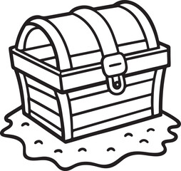 treasure chest beach line art, black outline, vector and illustration, coloring book page line art drawing