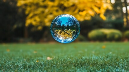 Glass sphere reflecting autumn park