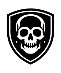 Fototapeta premium Skull emblem on a black shield shape, vector illustration isolated on white background