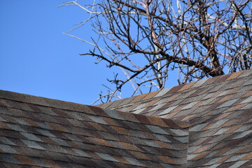 Beautifully shingled rooftop. Three tab asphalt, multi colored.