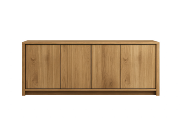 Simple wooden cabinet with smooth finish and neutral design isolated on white background