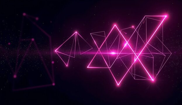 Neon Geometric Abstraction: Futuristic Floating Pink Triangles on a Dark Canvas