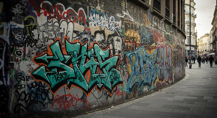 Vibrant Urban Street Art Graffiti Wall Cityscape Background