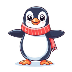 Obraz premium Cartoon animal with a red scarf stands with open arms on transparent background