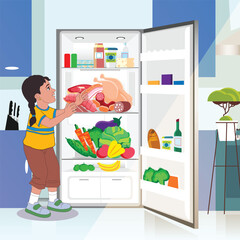 indian family kitchen illustration