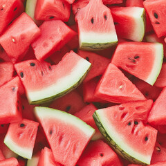 Seamless watermelon slice pattern with juicy red pulp and green rind