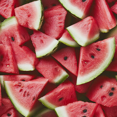 Seamless watermelon slice pattern with juicy red pulp and green rind
