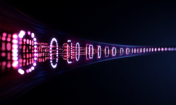 Glowing binary code stream, futuristic digital data flow