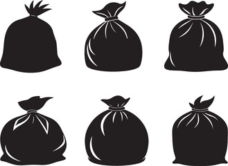 set of trash bag silhouette, black and white silhouette, vector and illustration