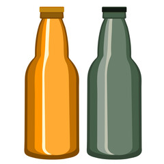 Two glass beer bottles light and dark without background