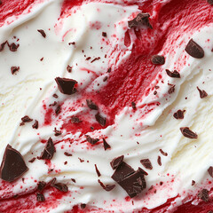 Seamless creamy vanilla ice cream texture with raspberry swirls and dark chocolate chunks