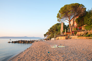 gravel beach at Moscenicka Draga in the early morning. croatian coast