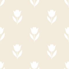 Cream Beige Tulip Pattern - Elegant Minimalist Floral Seamless Design
