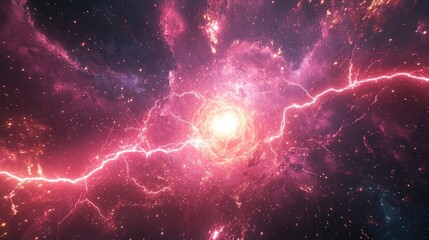 Obraz premium Lightning bolts nebula cosmic energy.