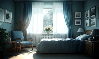 Wheelchair in an empty hospital room interior - concept of nursing home and medical care facility environment