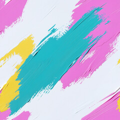 Seamless abstract brushstroke texture pattern in pink, teal, yellow, and white
