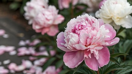 Obraz premium Close-Up of a Pink Peony Flower Surrounded by Fallen Petals