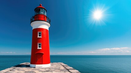 Obraz premium A lighthouse signaling to ships from different centuries