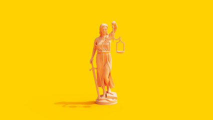 Vivid Yellow Peach Skin Tone Justice Statue 3D Illustration