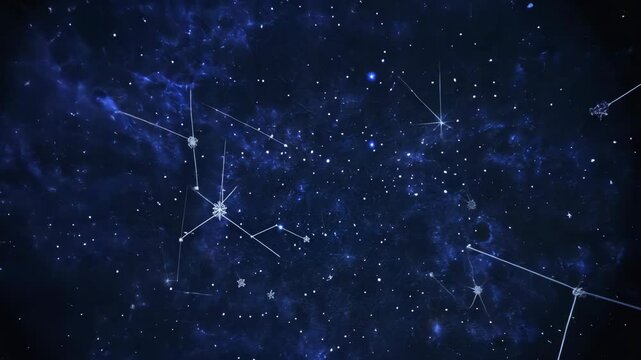 Night sky filled with stars and constellations over a dark blue background highlighting celestial wonders