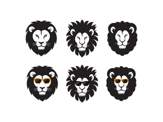 Stylish lion head illustration set design with sunglasses, lion head vector design.