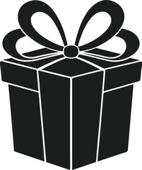 Elegant Gift Box with Ribbon Bow – Black Silhouette Vector for Mother’s Day and Celebrations