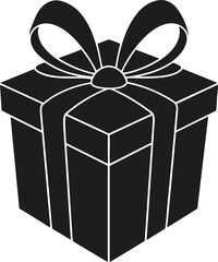 Elegant Gift Box with Ribbon Bow – Black Silhouette Vector for Mother’s Day and Celebrations