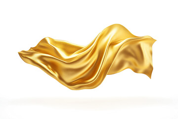 golden silk fabric flying in the wind cutout image and isolated on transparent background 