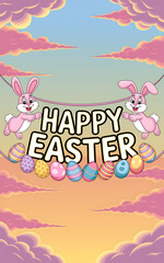 Obraz premium Elegant Easter Card with Bunny and Floral Wreath for Spring Celebrations