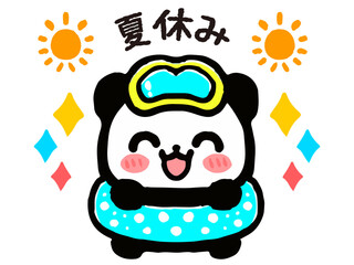 浮き輪をつけたかわいいパンダの落書き風イラスト素材2