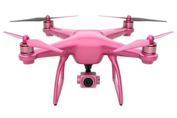 Pink drone with camera, isolated on white background