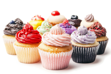 a group of cupcakes on a white background cutout image and isolated on transparent background 