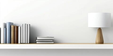 Table Lamp and Books on Shelf with White Background - 3D Illustration