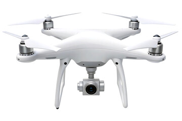 White drone with camera, isolated on white background.