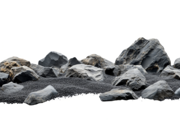 a pile of rocks and gravel on a white background cutout image and isolated on transparent background 