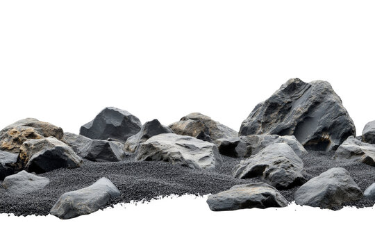 a pile of rocks and gravel on a white background cutout image and isolated on transparent background 