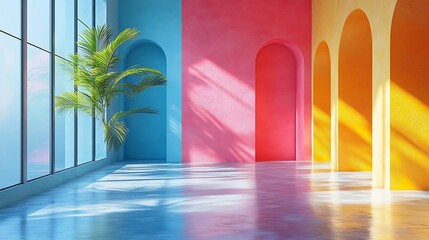 Vibrant Room With Colorful Walls And Arched Niches