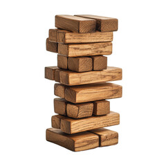 Fototapeta premium A tall stack of wooden blocks ready for a fun game. transparent background