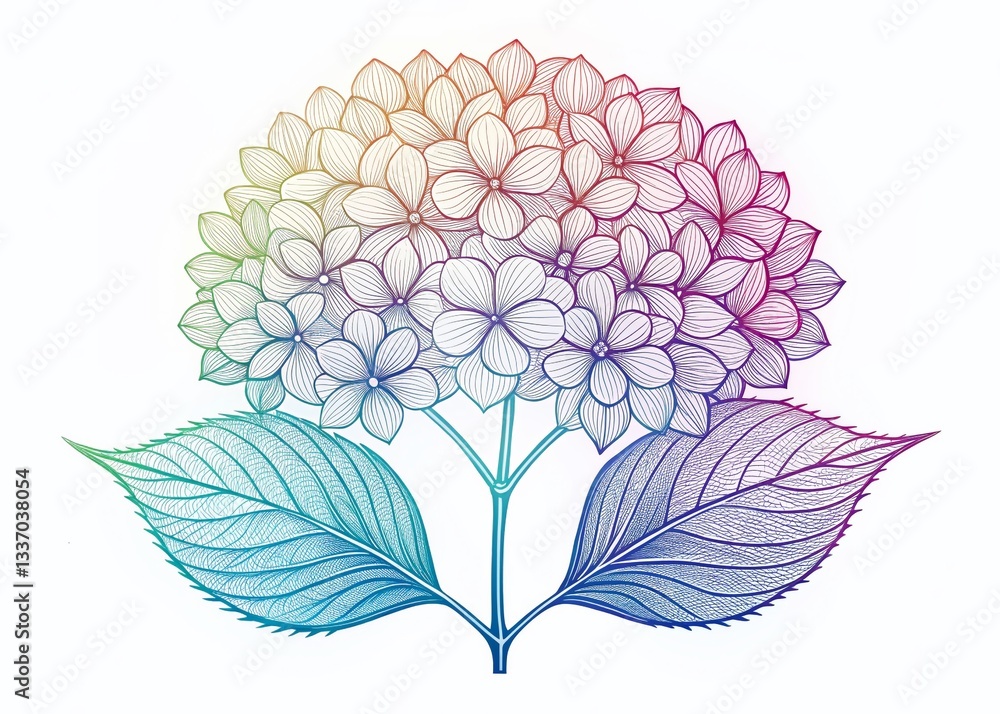 Aufkleber elegant single line drawing hydrangea flower with high depth of field